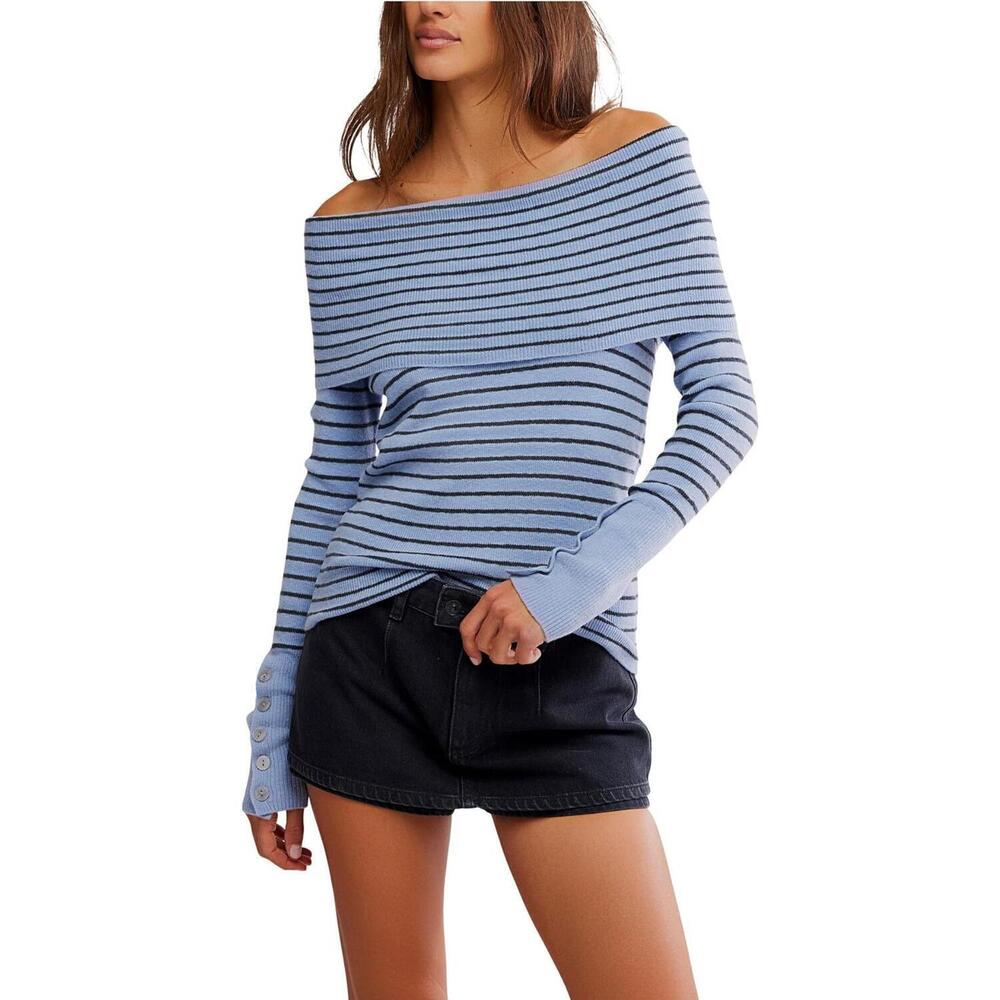 NEW FREE PEOPLE evergreen sweater in peri combo